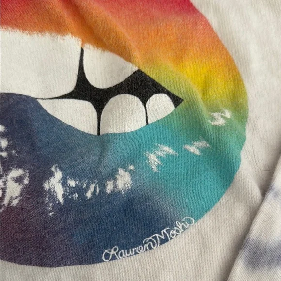 Lauren Moshi White Long Sleeve Tee with Rainbow Lips - Picture 3 of 4